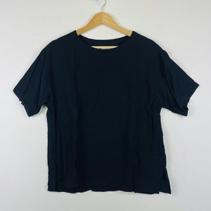Meng Design Shirt Women Medium Black Rayon Boxy Lagenlook Indie Artsy Minimalist